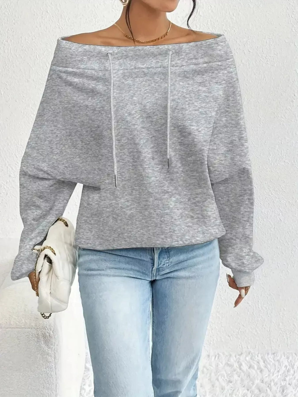 Off-Shoulder-Sweatshirt mit Tunnelzug