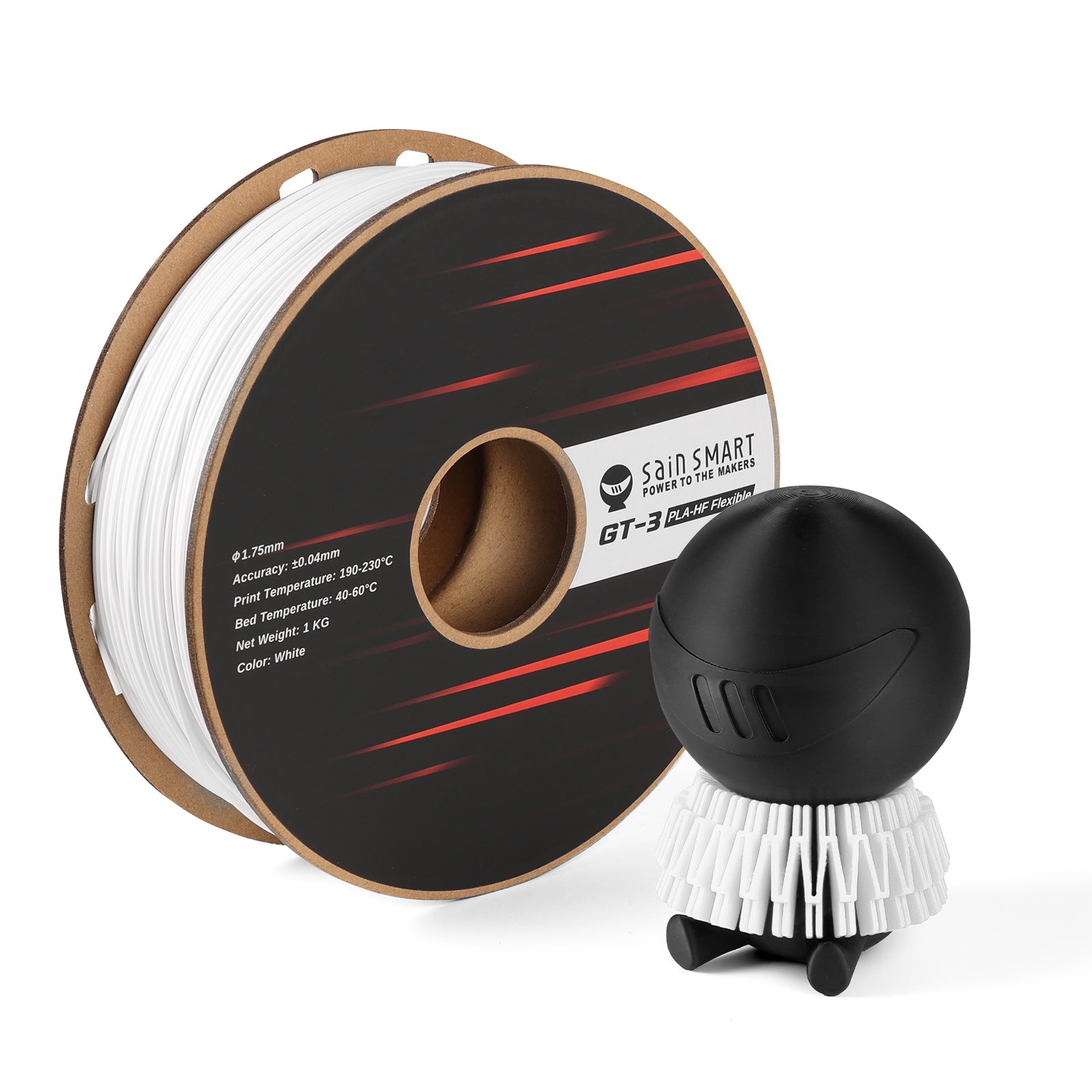 GT-3 Hochflexibles, fließfähiges PLA-Filament 1,75 mm, 1 kg, ±0,04 mm, Schwarz/Weiß