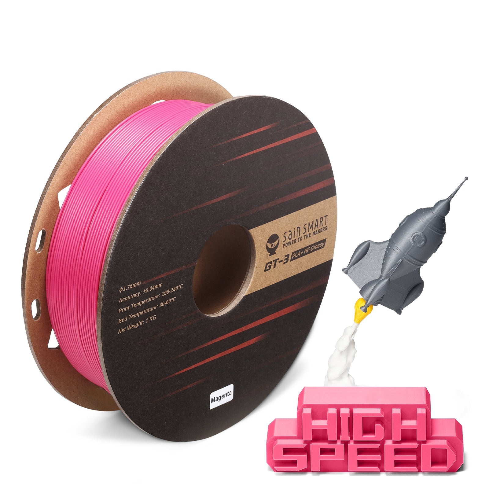 GT-3 Hochgeschwindigkeits-Glanz-PLA+-Filament 1.75mm, 1KG, ±0.04mm, Cyan/Magenta/Gelb/Silber