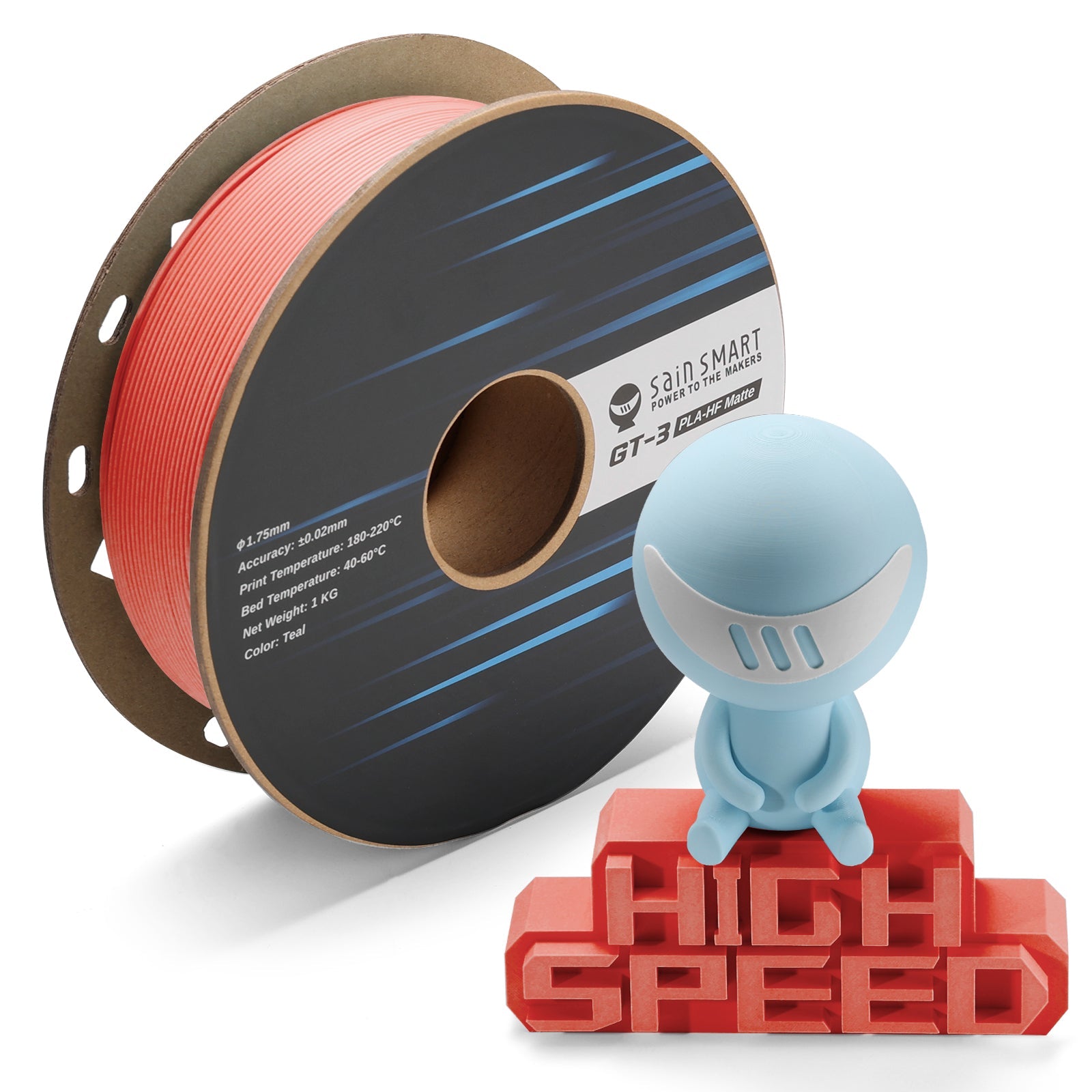GT-3 High-Speed Mattes PLA Filament 1.75mm, 1KG, ±0.02mm, Schwarz/Weiß/Türkis/Mint/Rot/Grau