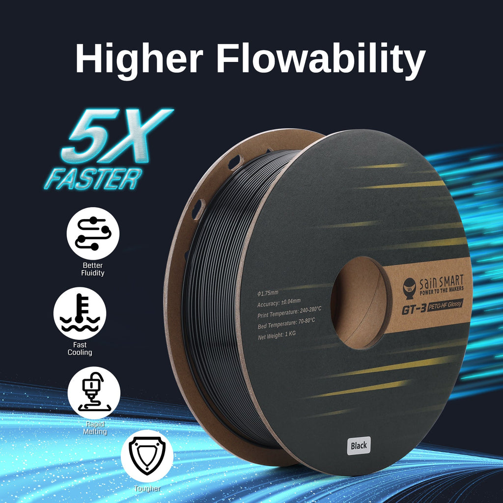 GT-3 High-Speed PETG Filament, glänzend, 1,75mm, +/-0,04mm, 1KG, Schwarz Weiß Transparent