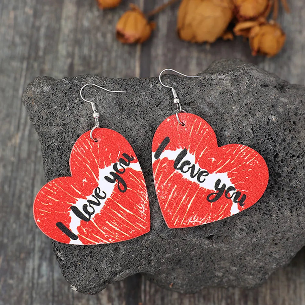 Boucles d'oreilles en cuir cœur JE T'AIME