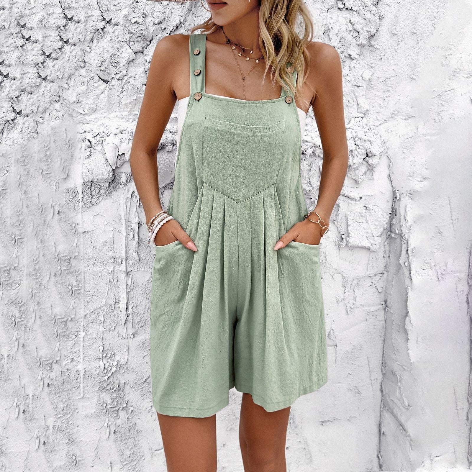Lässiger, einfarbiger Trägerhosen-Shorts für Frühling und Sommer