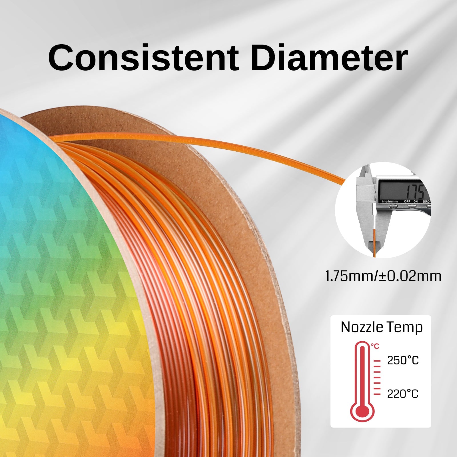 Arc-en-ciel translucide, filament PETG PRO-3 de 1,75 mm, 1 kg