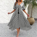 Frühling/Sommer Damen V-Ausschnitt Hohe Taille Elegantes Bedrucktes Kleid