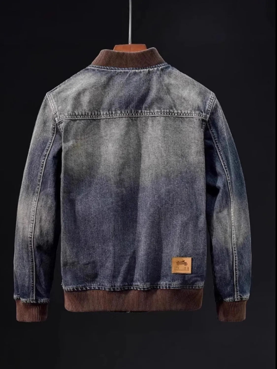Herren Übergröße Button-Up Washed Denim Bomberjacke
