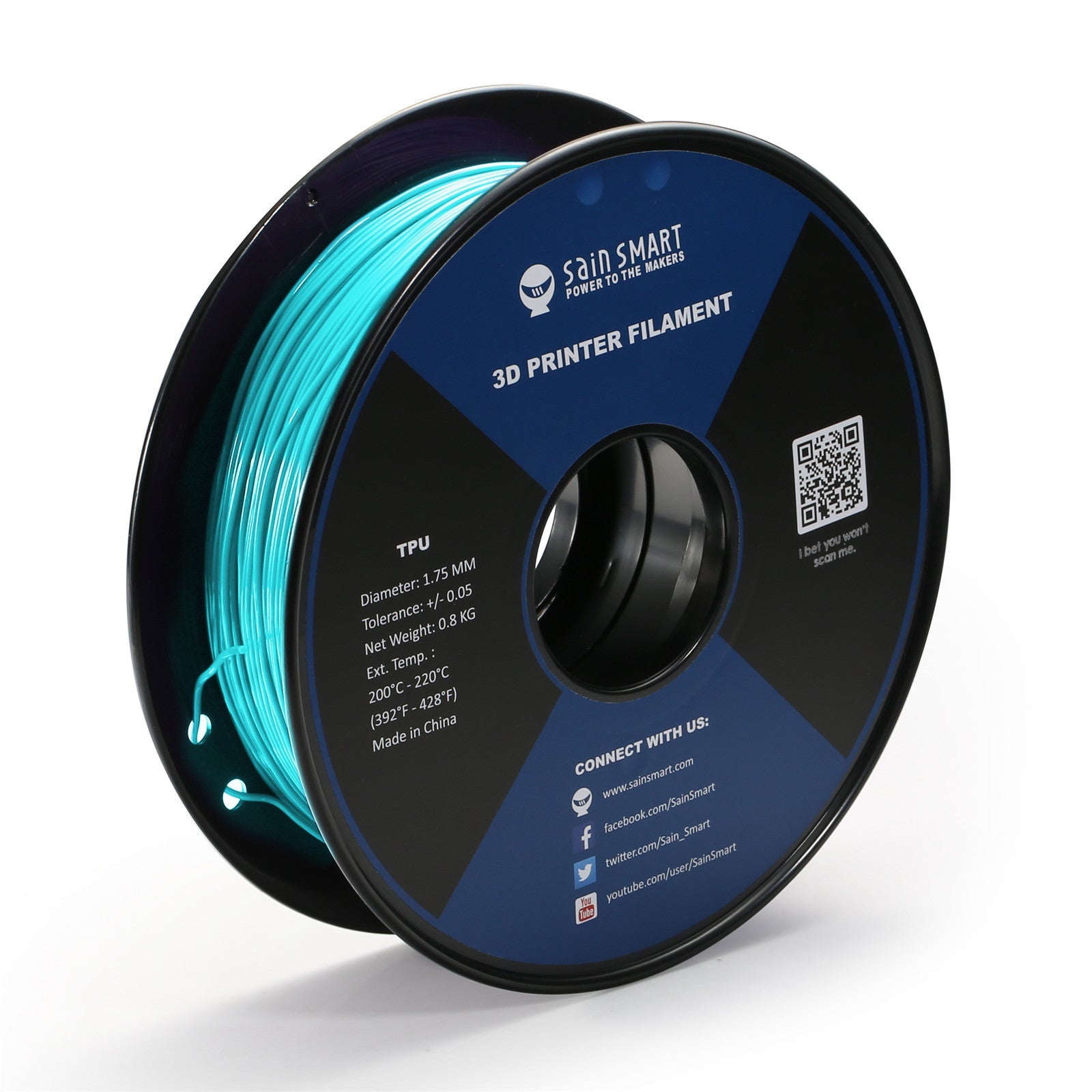 Neon Cyan, Cyberpunk Farb-TPU Filament 1.75mm 0.8kg/1.76lb