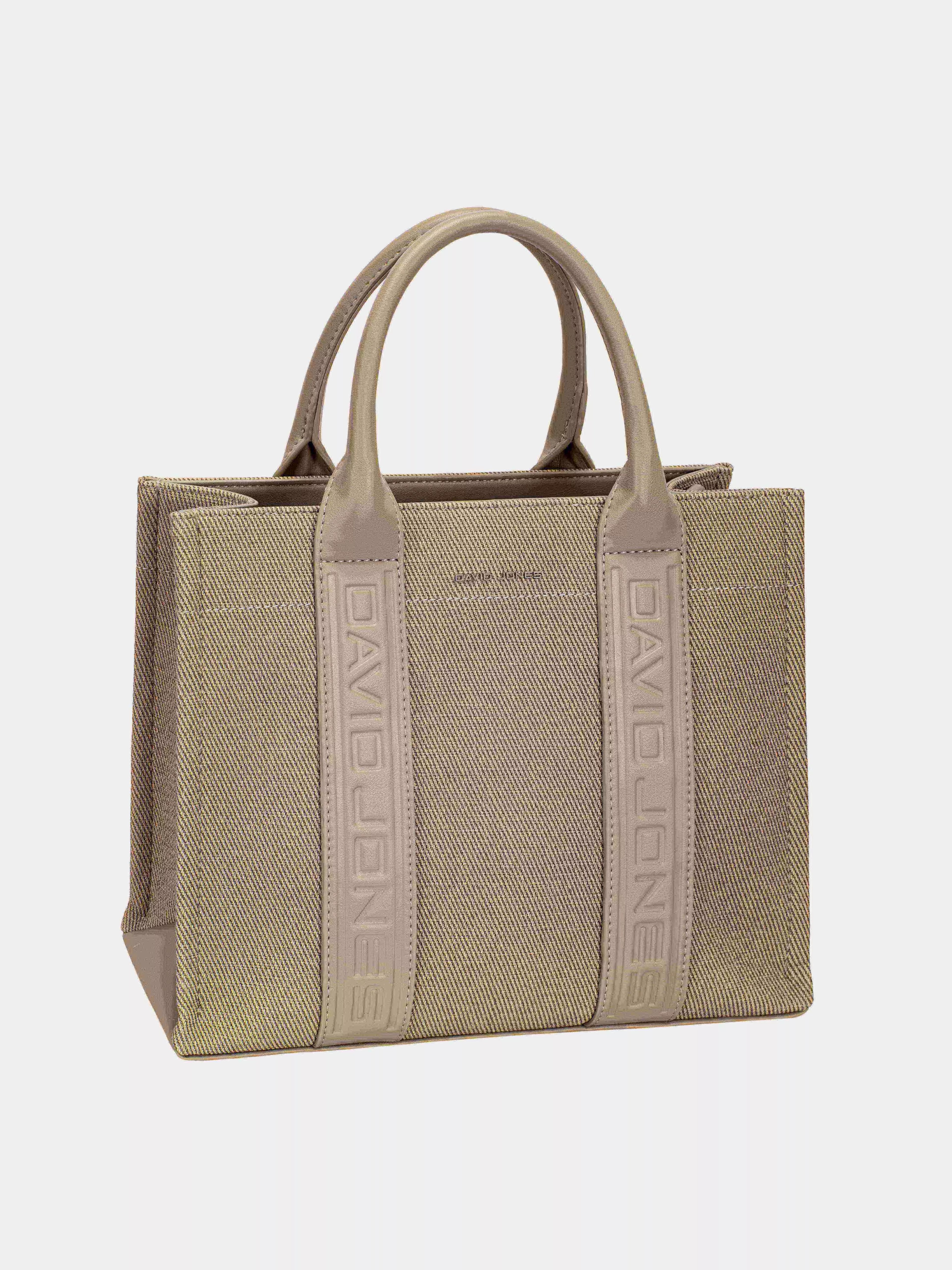 David Jones Canvas-Einkaufstasche mit kontrastierenden Ledergriffen
