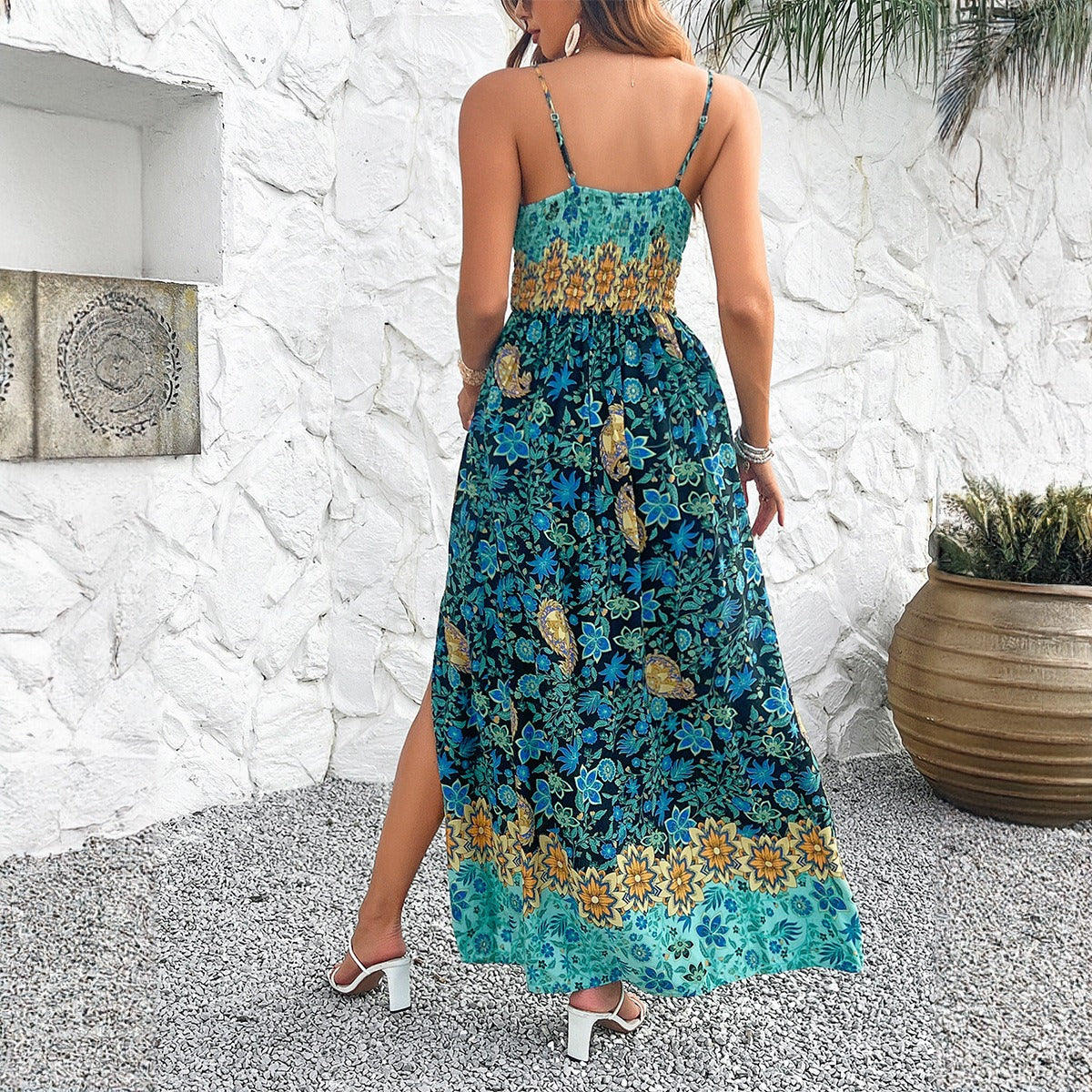 Europäisches und amerikanisches Damen-Sommerkleid mit bedruckten Spaghettiträgern