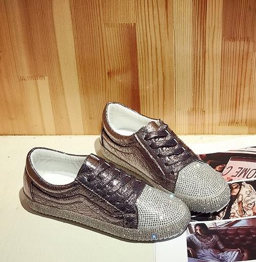 Baskets Femme Plates Dorées Argentées Strass Bling Chaussures Décontractées Luxe Coréen Creepers Superstar Chaussures Streetwear