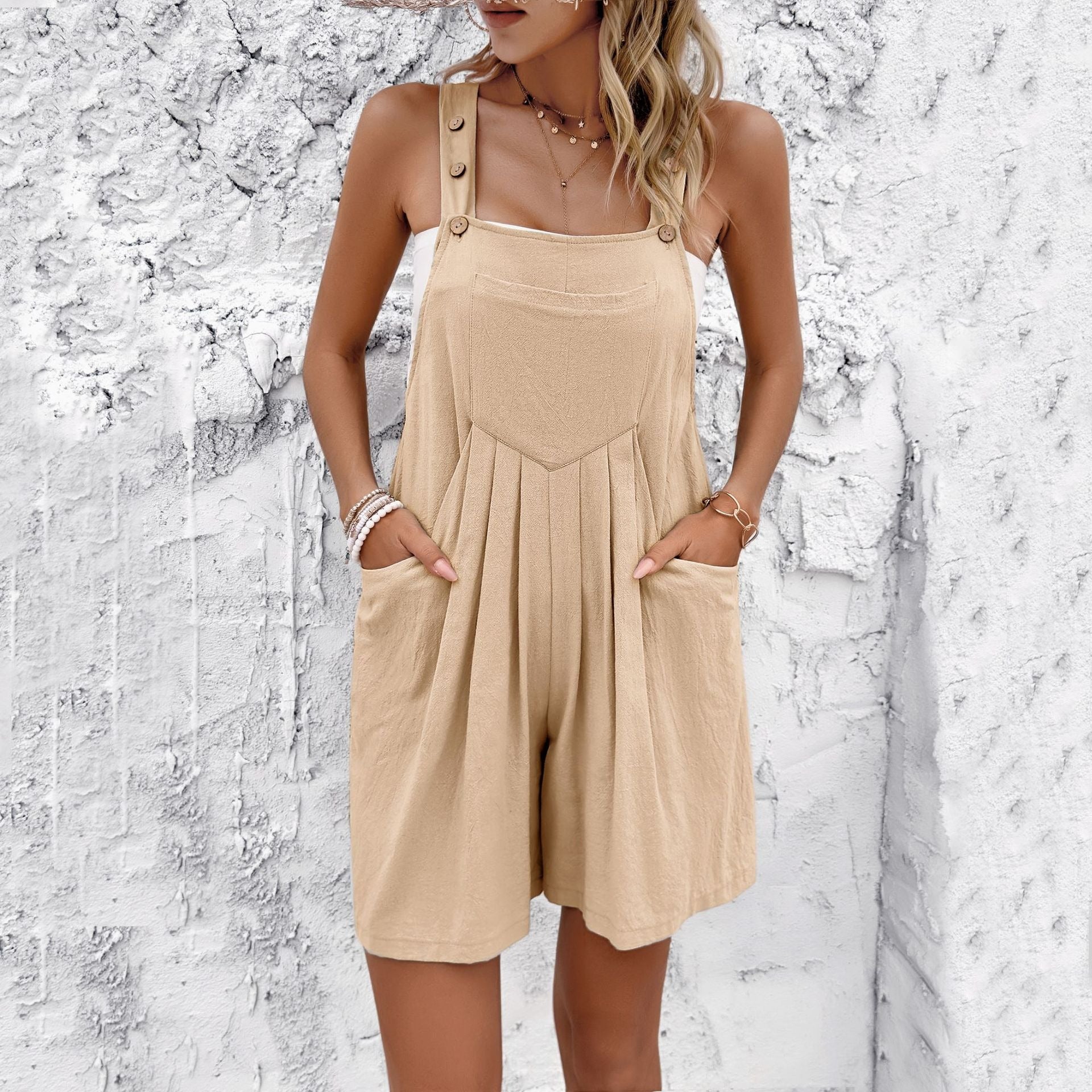 Shorts salopette décontractés de couleur unie pour le printemps et l'été