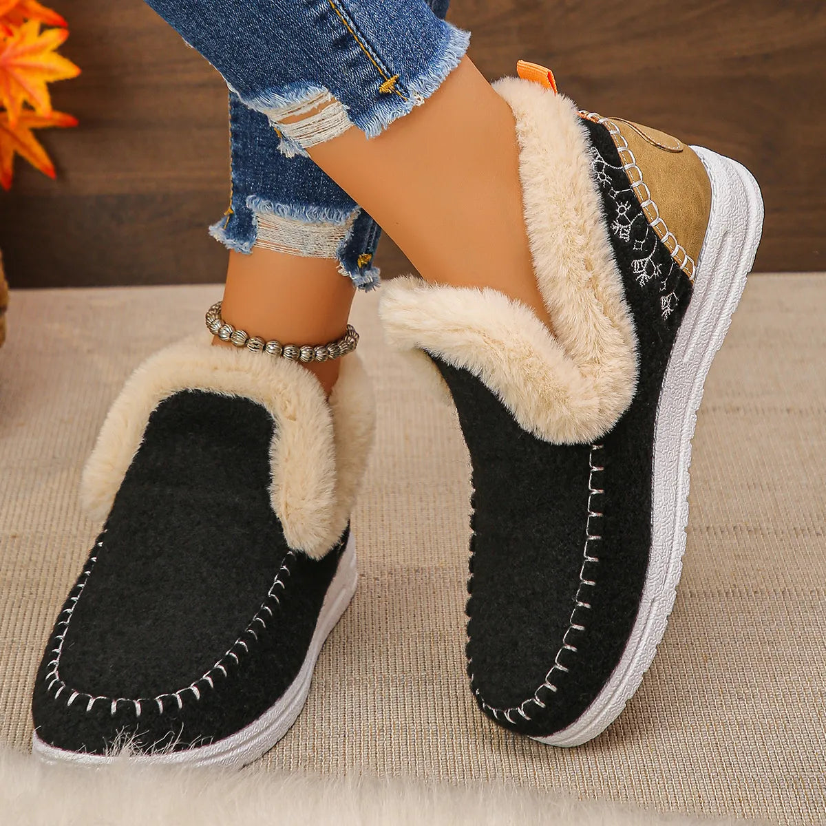 Bottines doublées polaire à bout rond