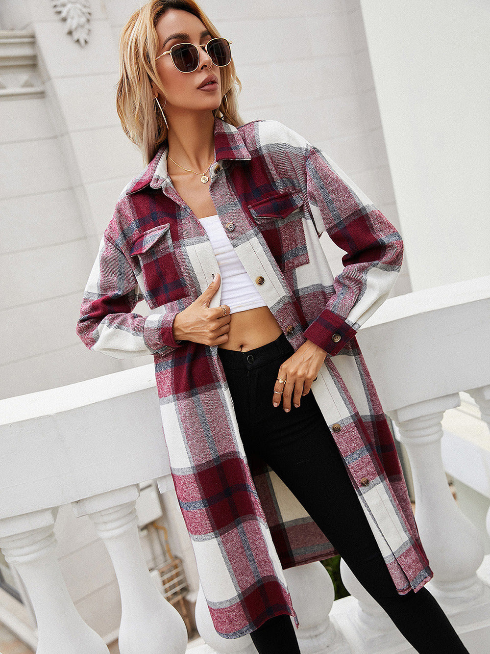 Veste-chemise longue à carreaux Ivy Lane
