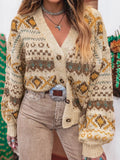 Cardigan boutonné à col en V en maille de style occidental