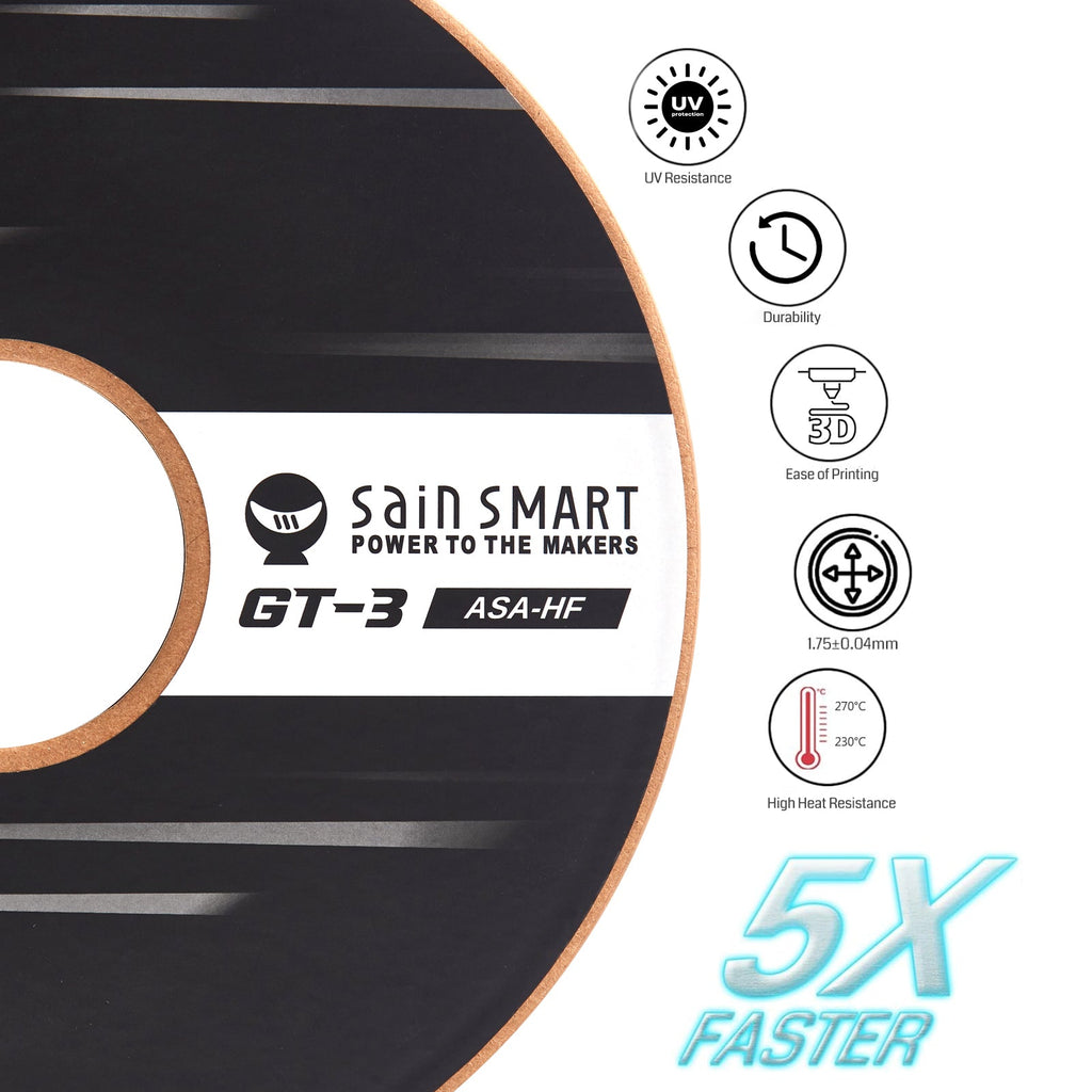 Filament ASA GT-3 haute vitesse, 1,75 mm noir, résistant aux UV et aux intempéries, adapté aux pièces fonctionnelles extérieures, 1 kg, précision +/- 0,04 mm