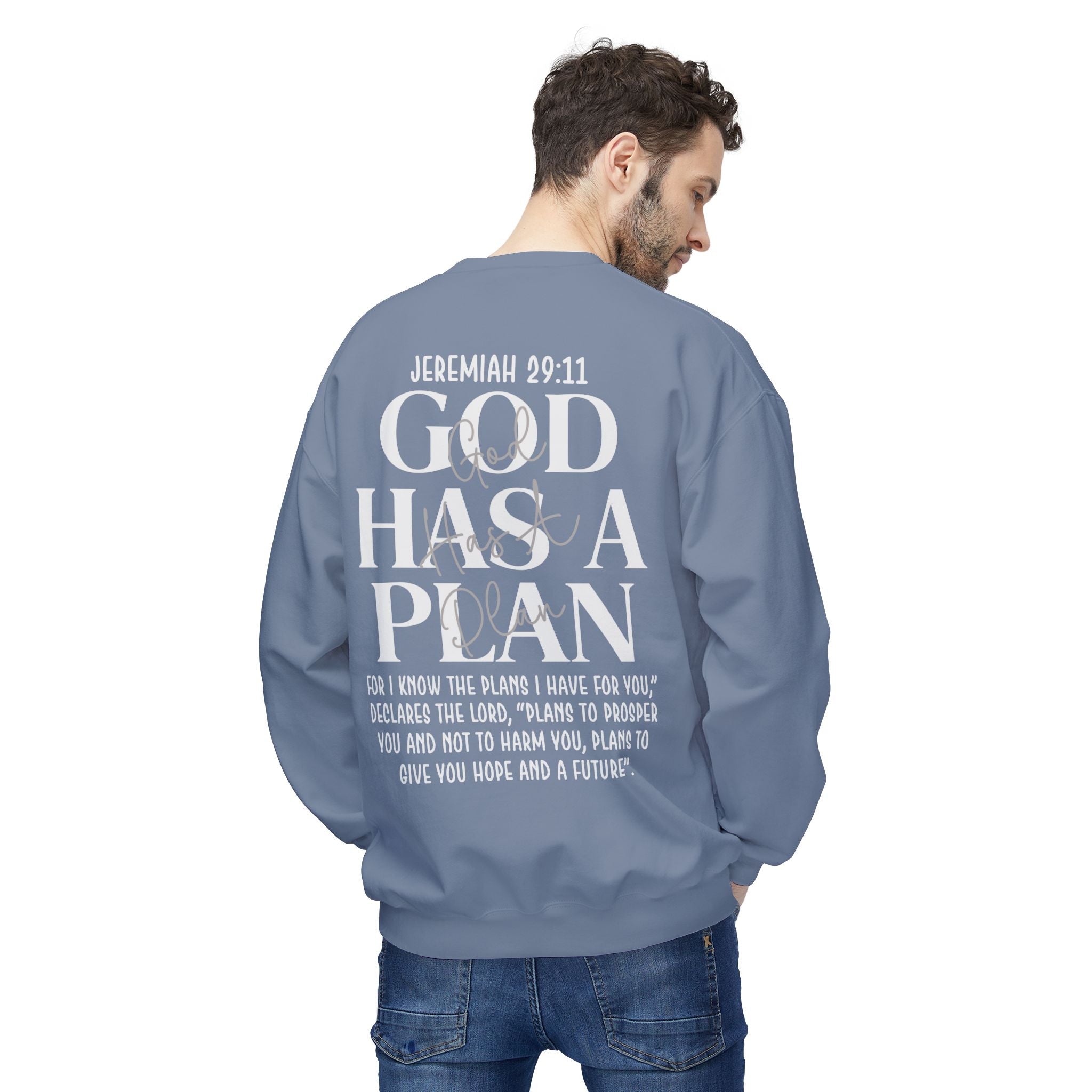 Gott hat einen Plan Rundhals-Sweatshirt – Jeremia 29:11 Christlicher Pullover