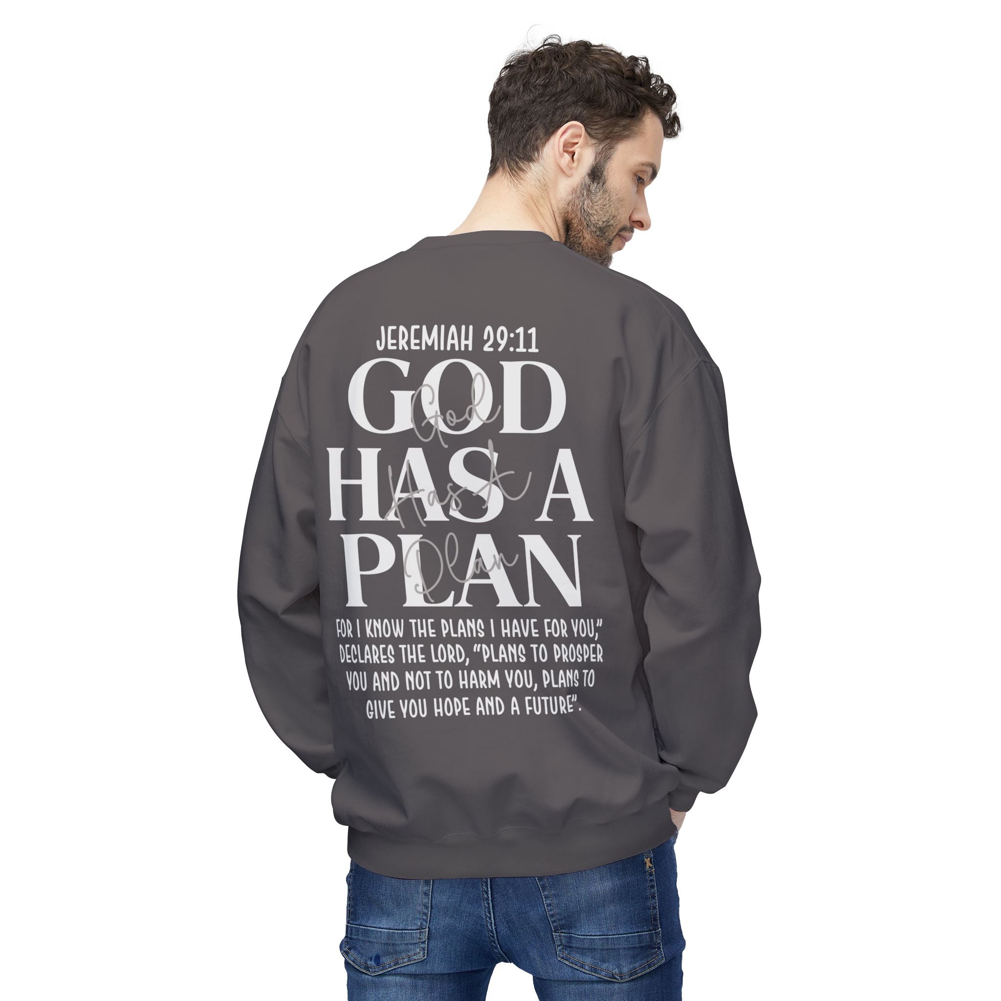 Gott hat einen Plan Rundhals-Sweatshirt – Jeremia 29:11 Christlicher Pullover