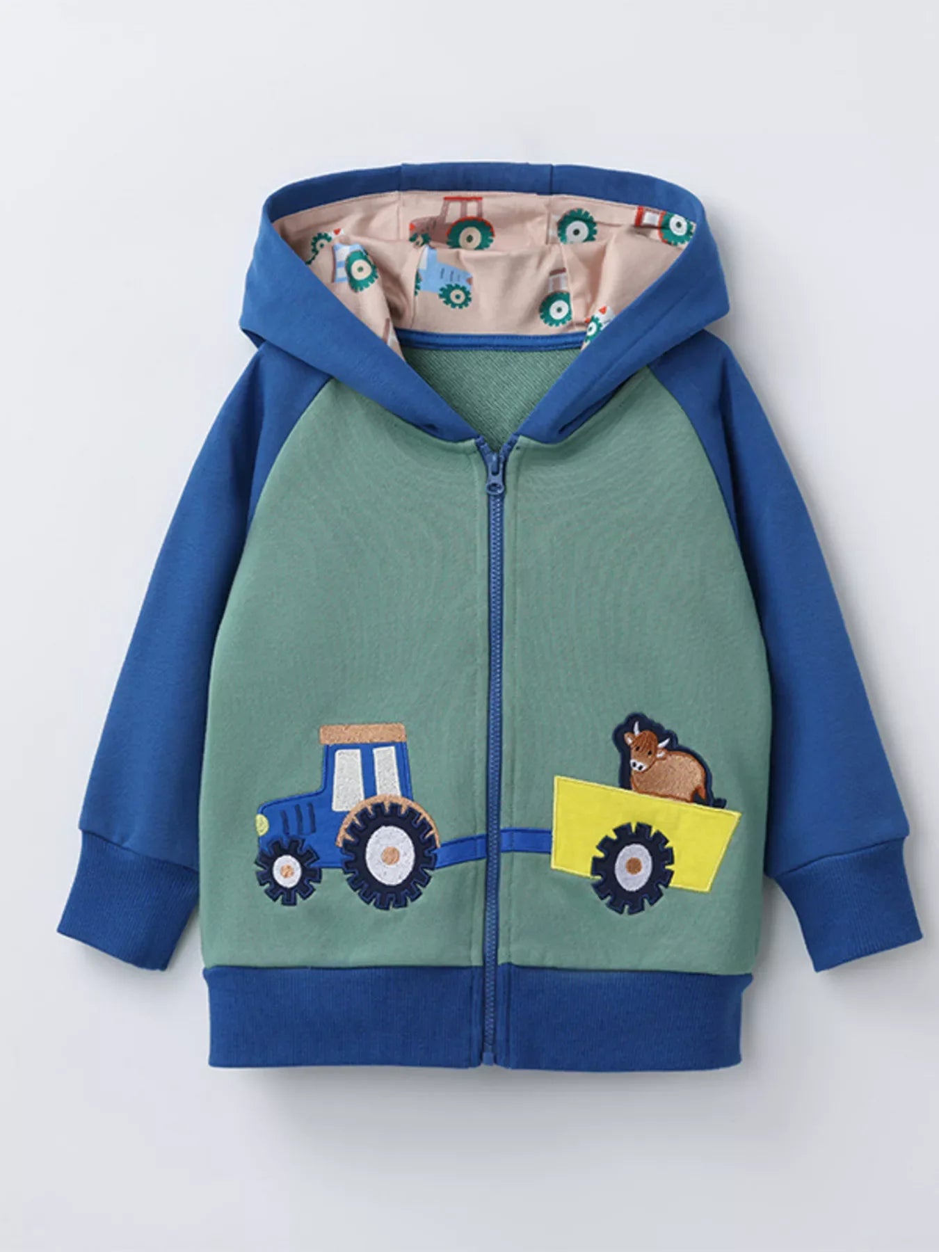 Sweat à capuche zippé pour enfant, motif tracteur