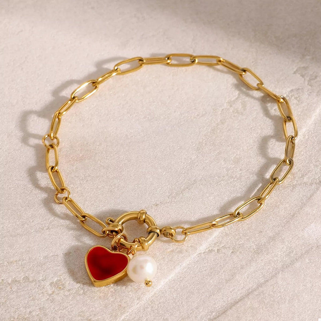 Bracelet à breloque cœur plaqué or 18 carats