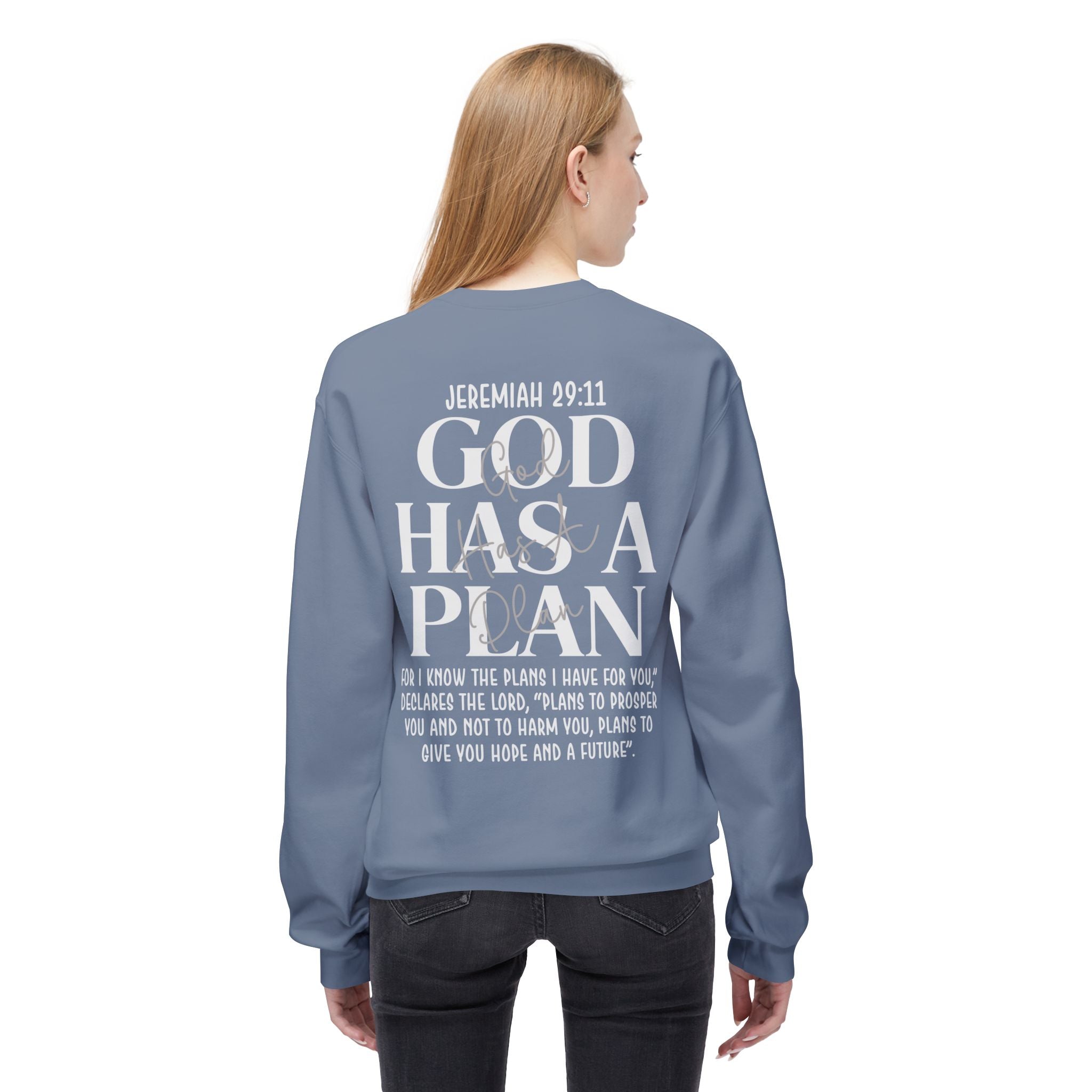 Gott hat einen Plan Rundhals-Sweatshirt – Jeremia 29:11 Christlicher Pullover