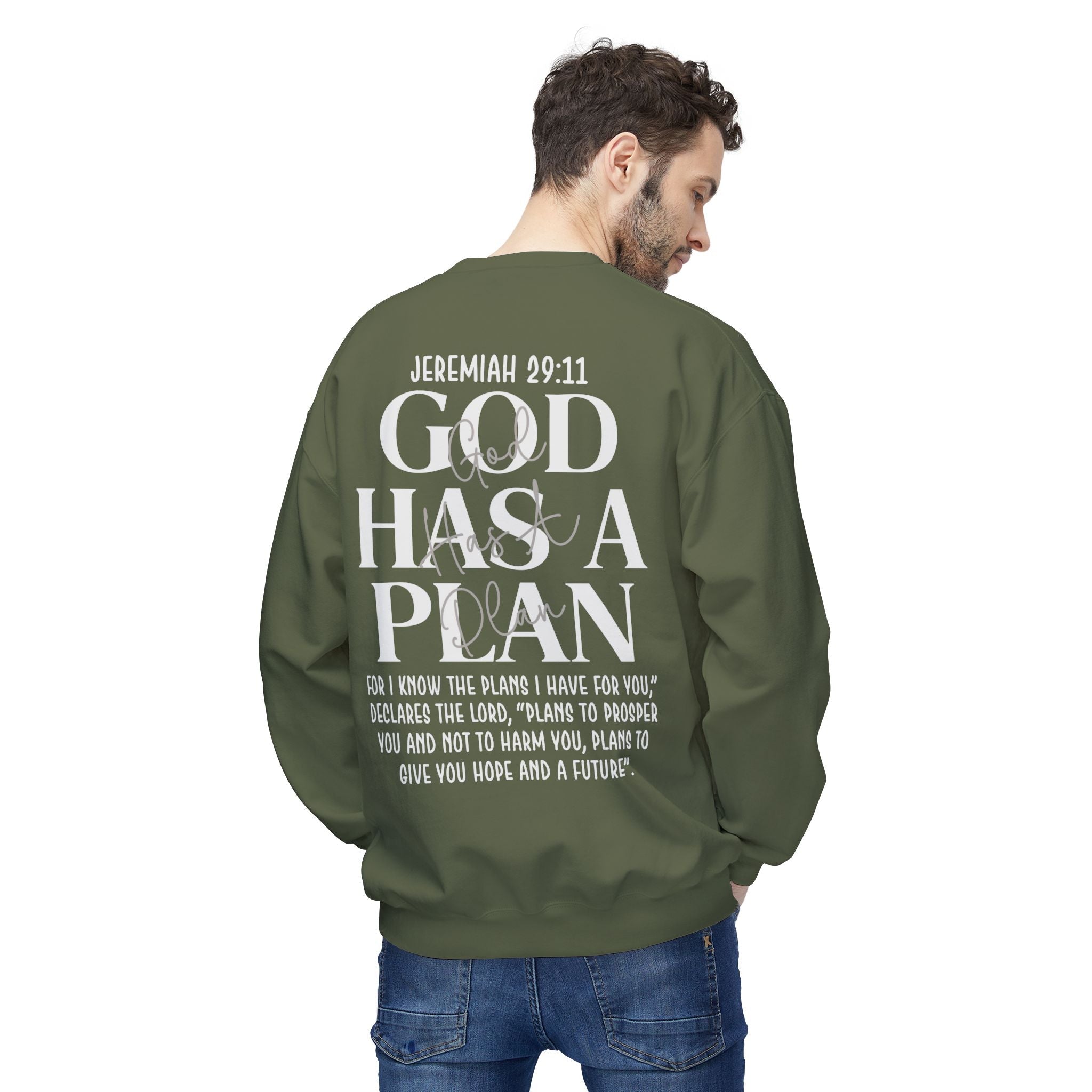 Gott hat einen Plan Rundhals-Sweatshirt – Jeremia 29:11 Christlicher Pullover