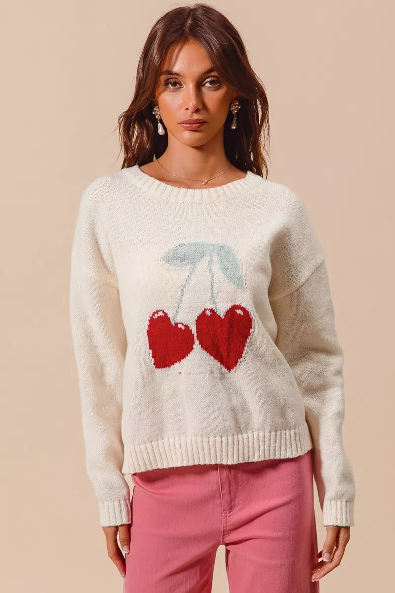 SO ME Heart Cherry Strickpullover mit Herzen