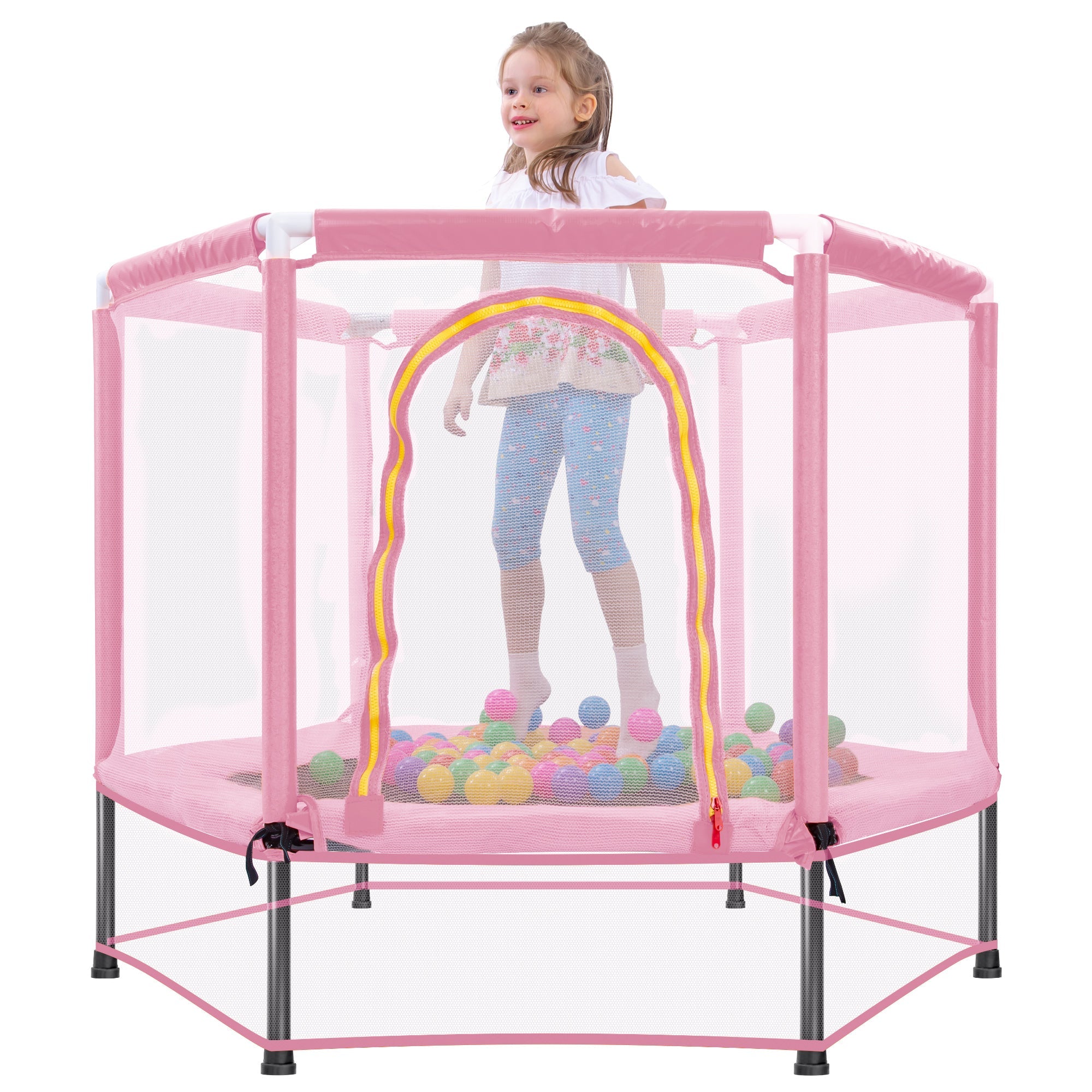 Trampoline pour tout-petits 55'' avec filet de sécurité et balles, mini trampoline intérieur/extérieur pour enfants