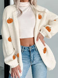 Cardigan tricoté brodé citrouille d'Halloween