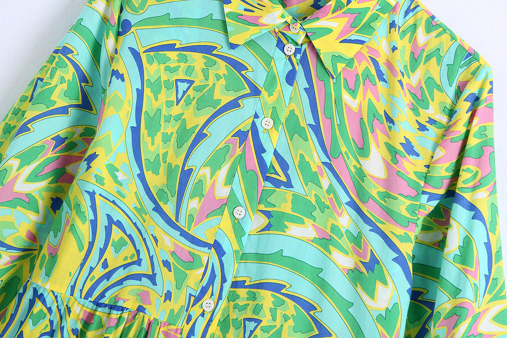 Nouvelle Robe Longue Imprimée à Manches Longues pour Femme (Printemps)