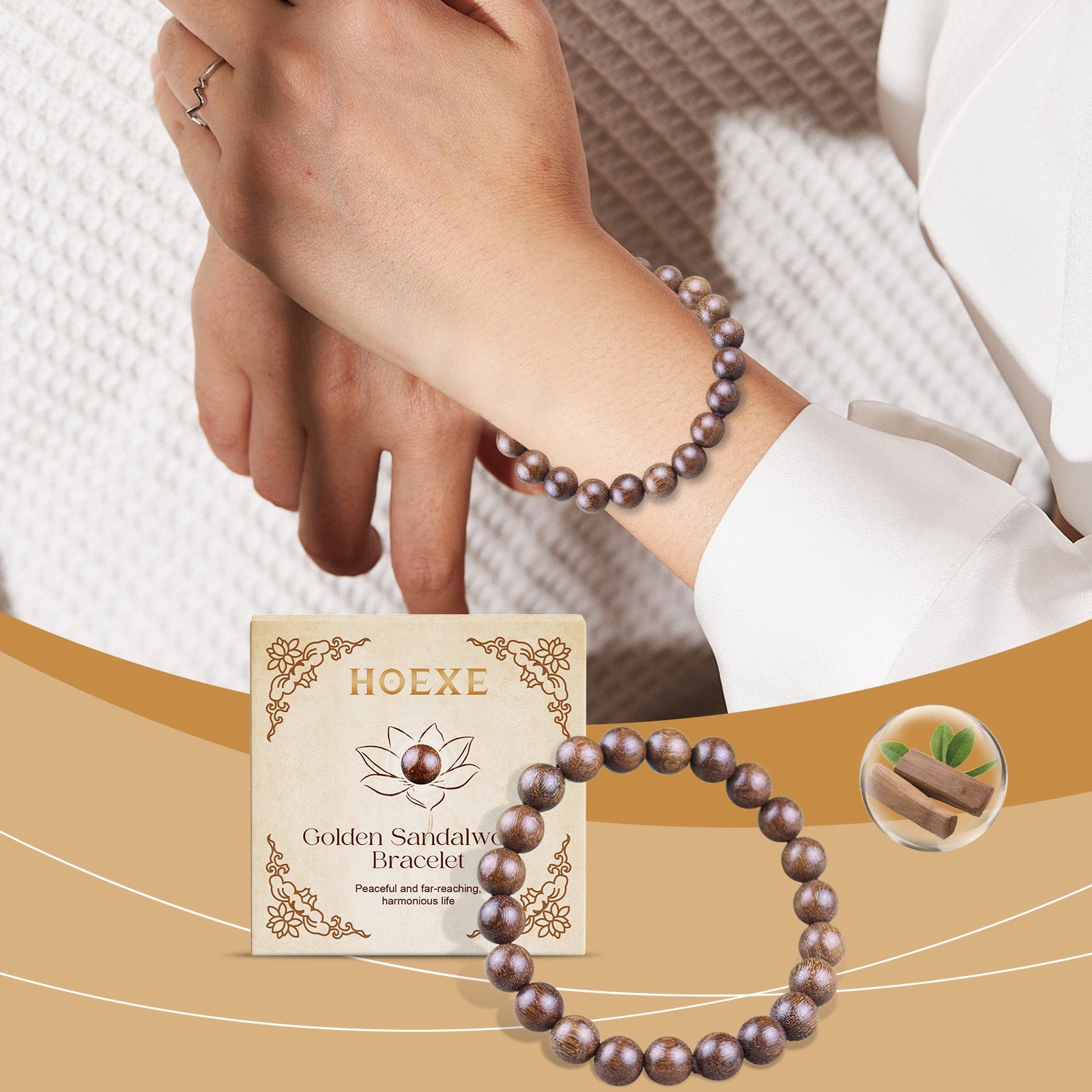 Golddraht Sandelholzperle Hand Täglicher Trageschmuck Schlicht Mode 100 mit dekorativem Holzperlenarmband