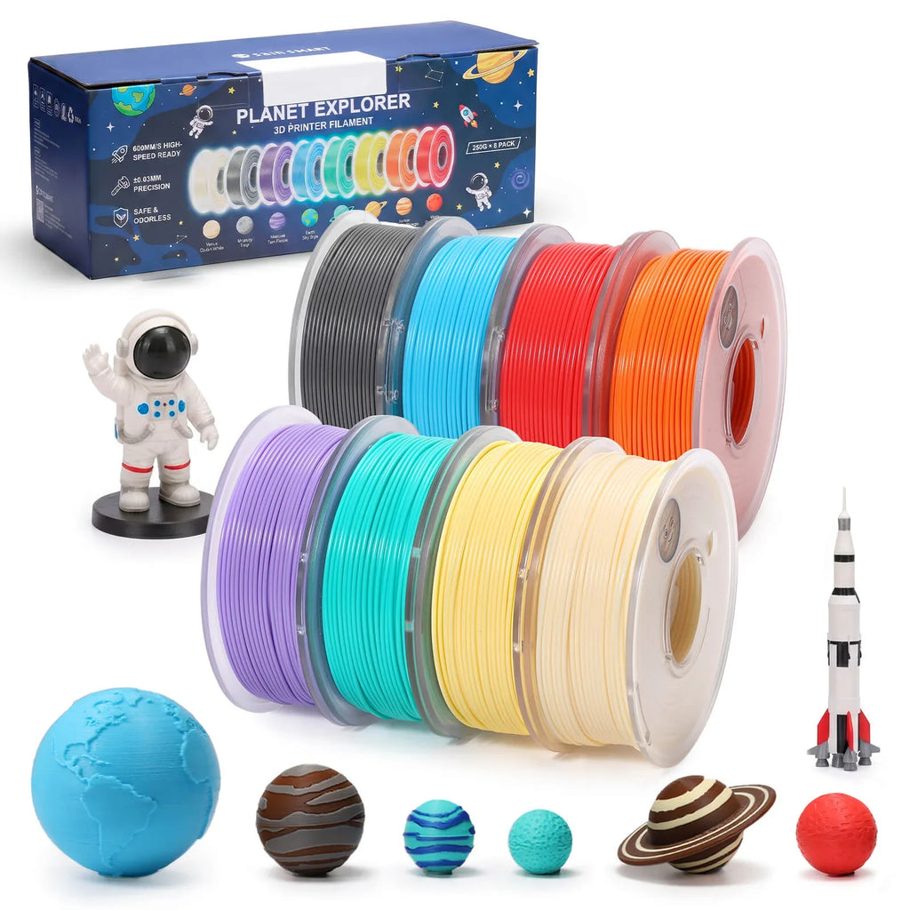 PLA Filament 1,75 mm, Planet Explorer 8-Farben Mini-Spulen-Bundle, je 250 g, High-Speed PLA, +/-0,02 mm Genauigkeit, leicht zu drucken, kompatibel mit den meisten FDM 3D-Druckern