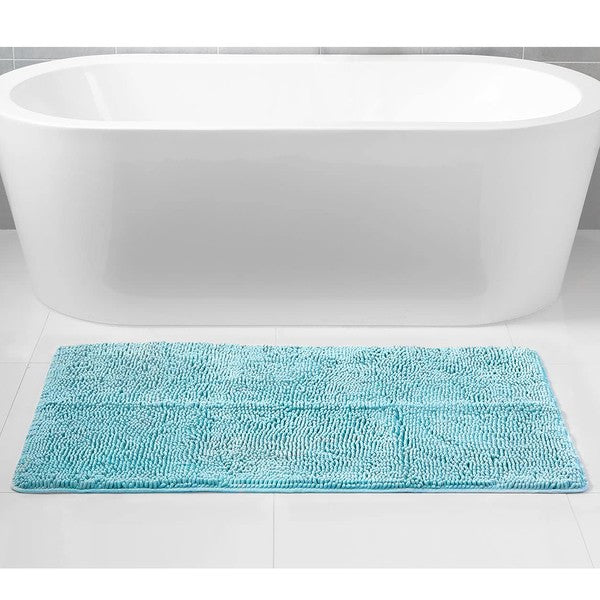 Tapis de bain doux en chenille bleue