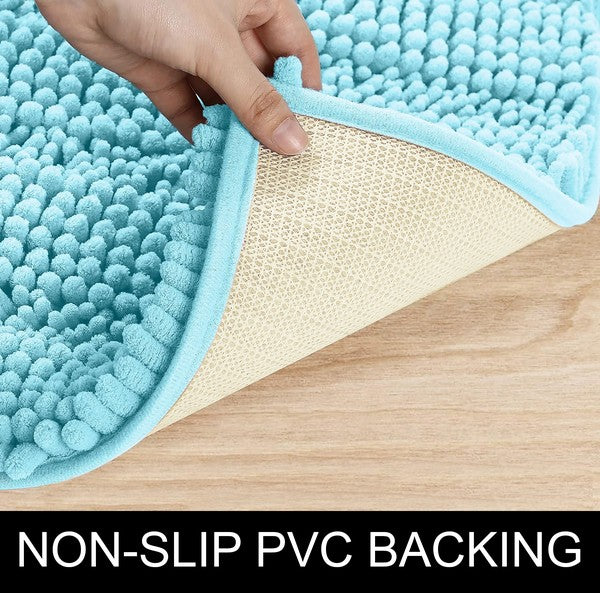 Tapis de bain doux en chenille bleue
