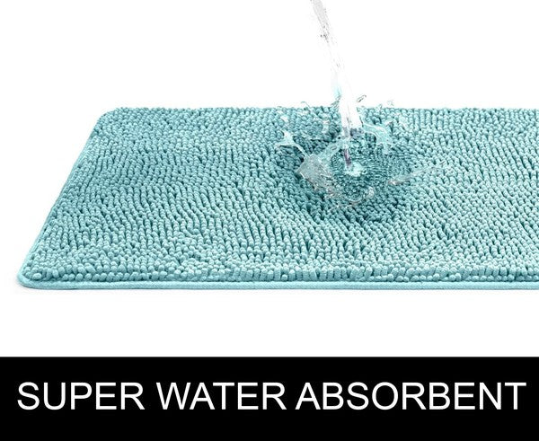 Tapis de bain doux en chenille bleue