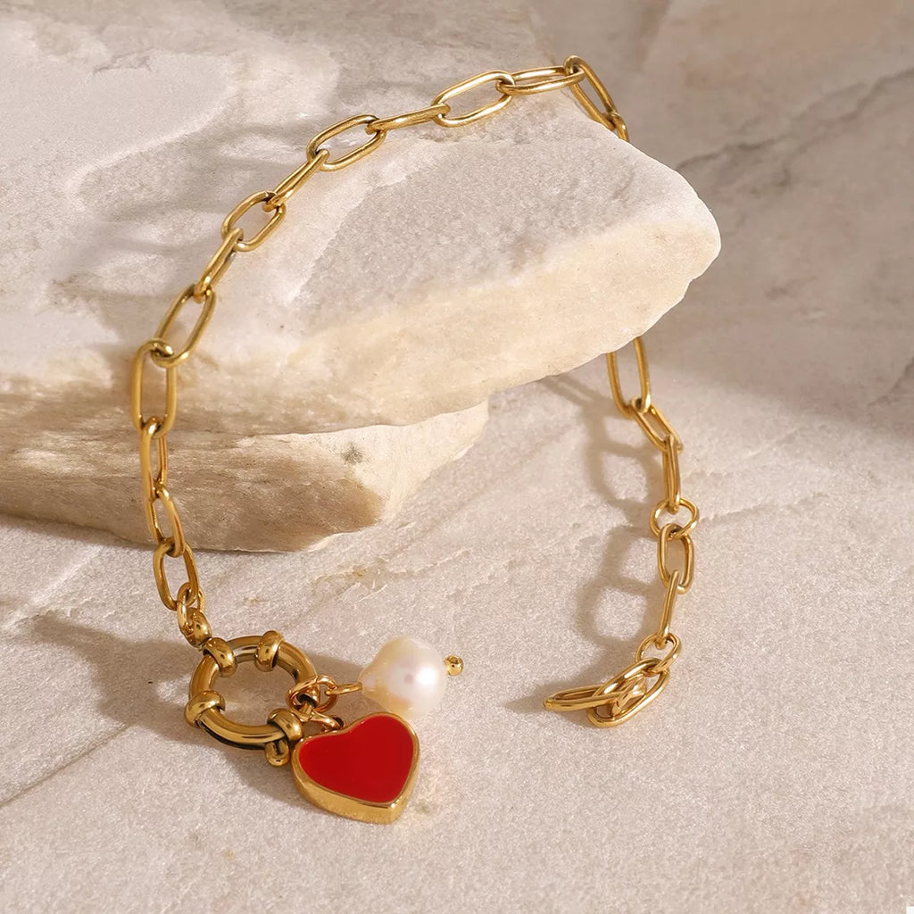 Bracelet à breloque cœur plaqué or 18 carats