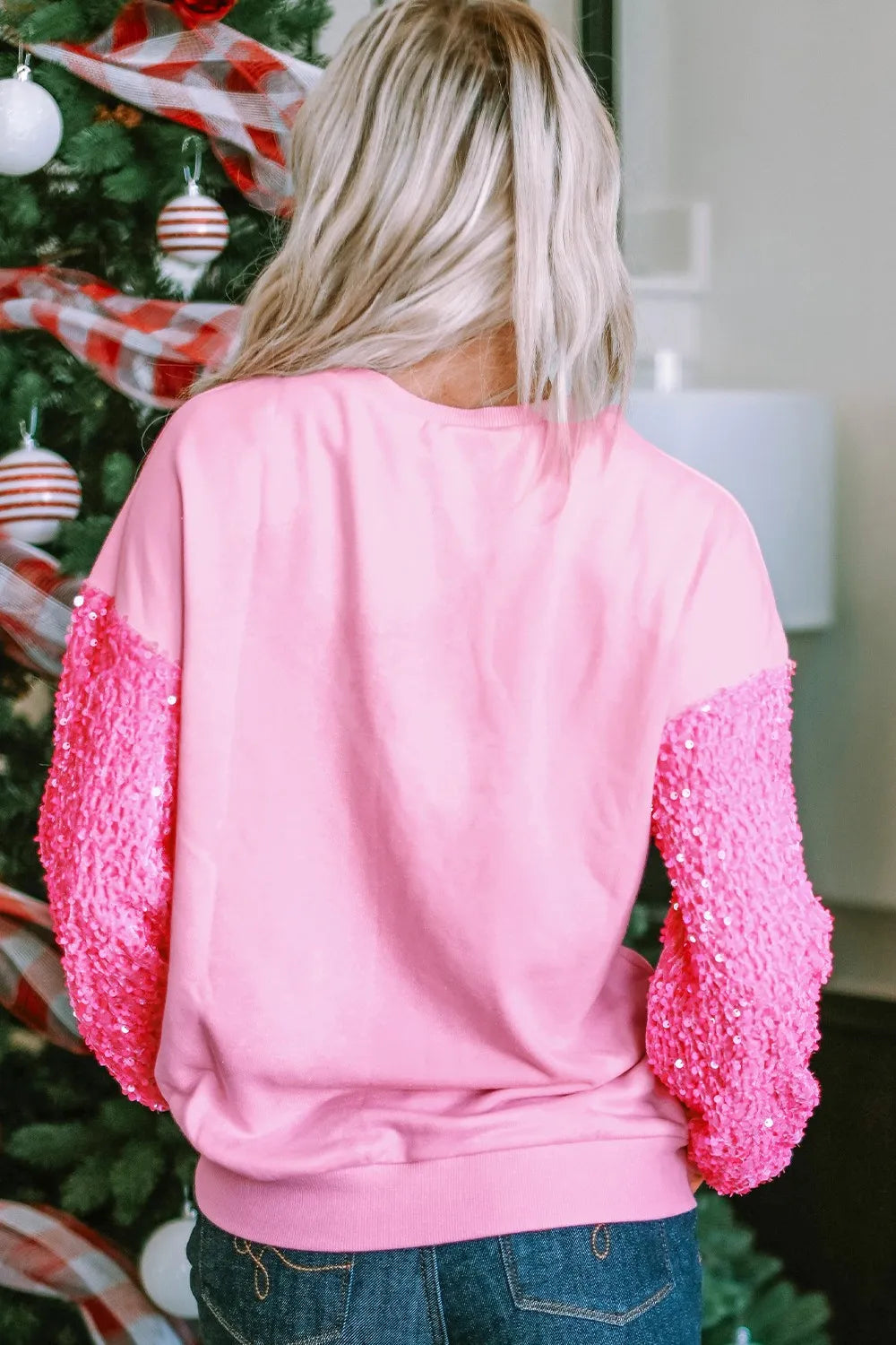 SWEAT-SHIRT AMOUR À PAILLETTES ET ÉPAULES TOMBANTES