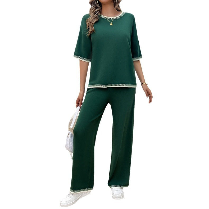 Europäischer und amerikanischer Damen-Frühlings- und Sommer-Casual-Temperament-Pullover- und Hosen-Set