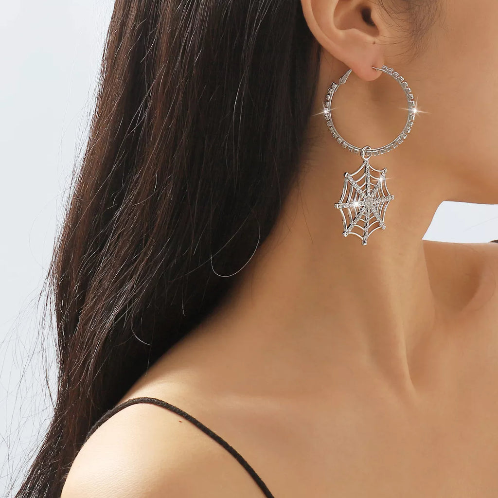 Halloween Spider Web Dangle Hoop Earrings