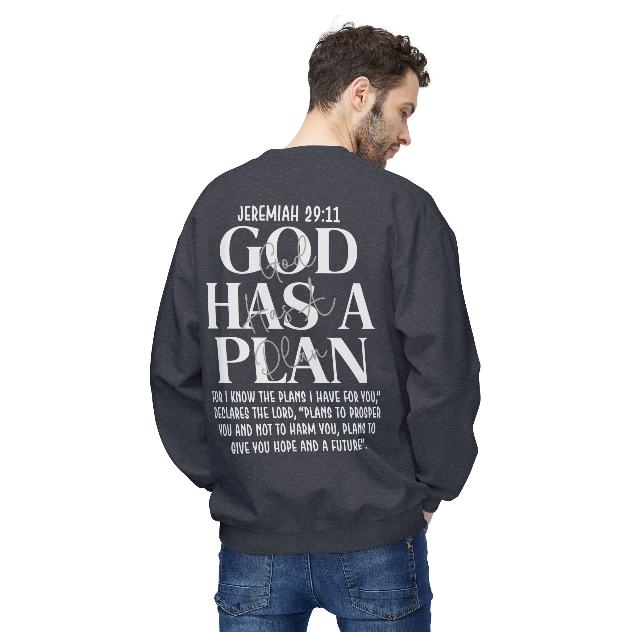Gott hat einen Plan Rundhals-Sweatshirt – Jeremia 29:11 Christlicher Pullover