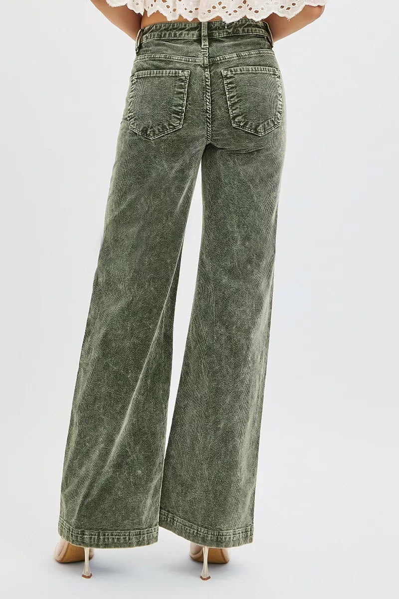 RISEN High-Rise-Cordhose mit weitem Bein in Übergröße