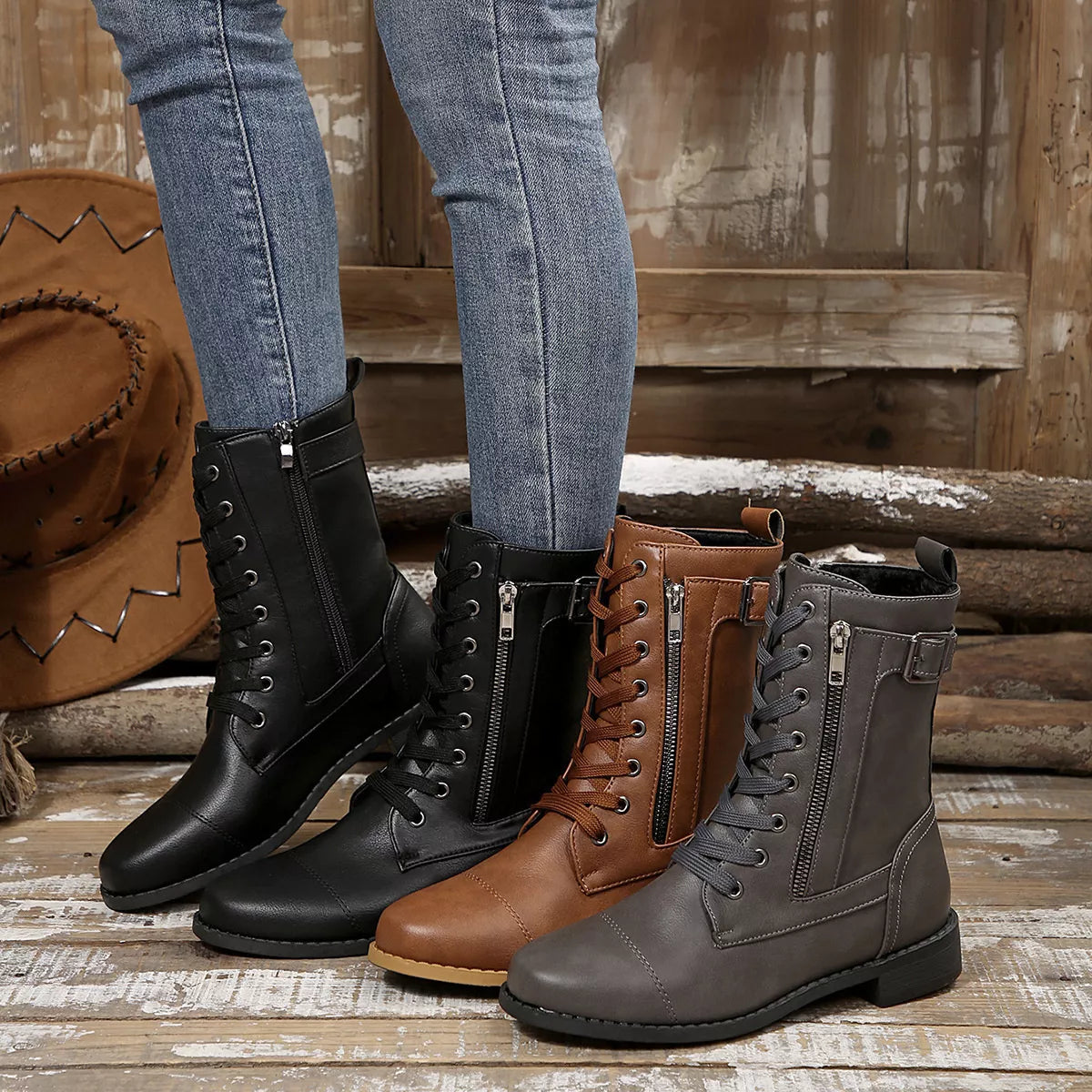 Bottes à talons carrés et bouts ronds