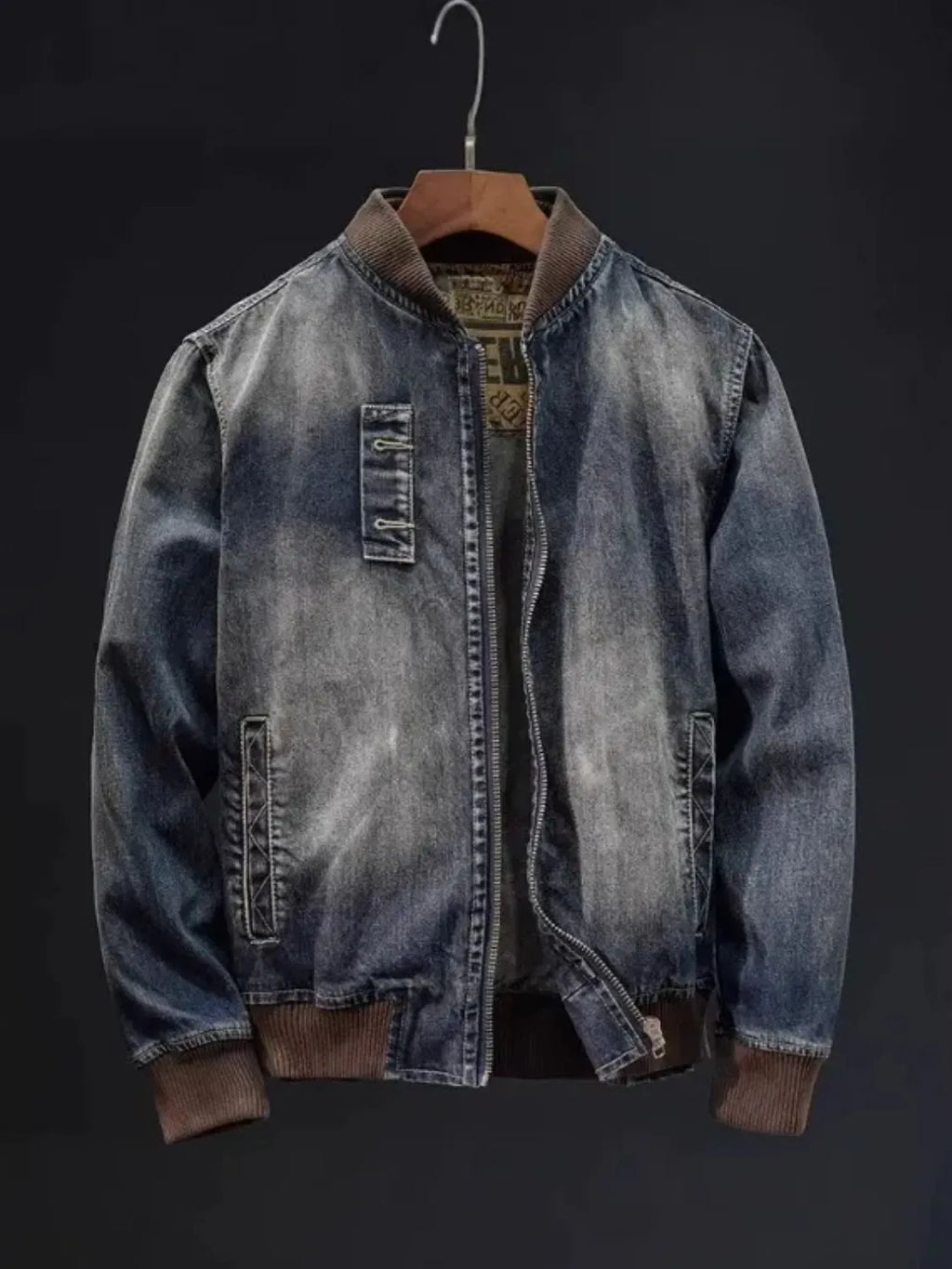 Herren Übergröße Button-Up Washed Denim Bomberjacke