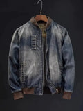 Herren Übergröße Button-Up Washed Denim Bomberjacke