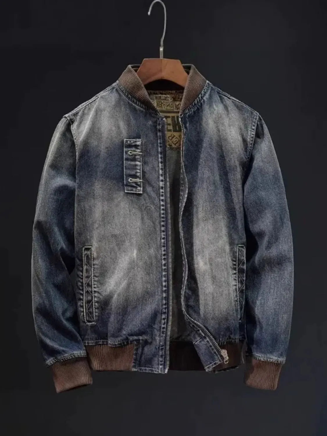 Herren Übergröße Button-Up Washed Denim Bomberjacke