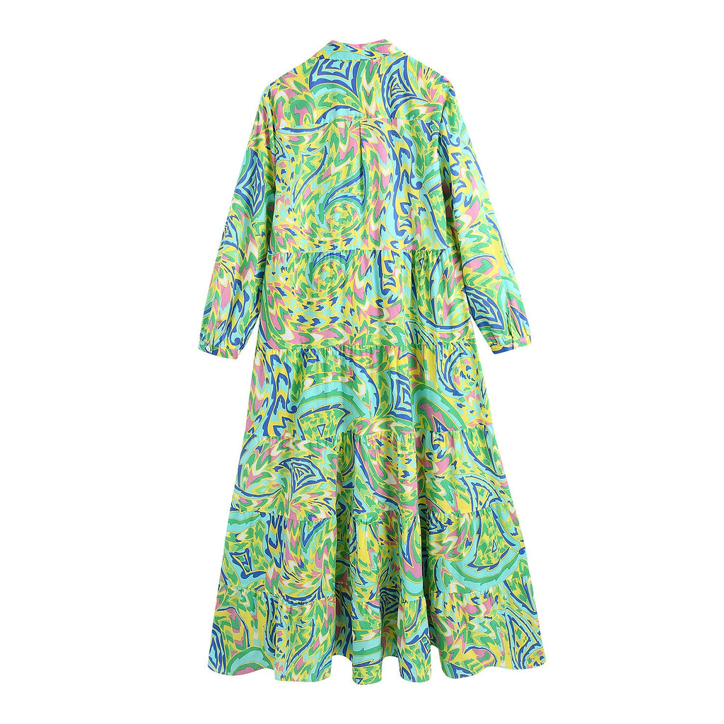 Nouvelle Robe Longue Imprimée à Manches Longues pour Femme (Printemps)