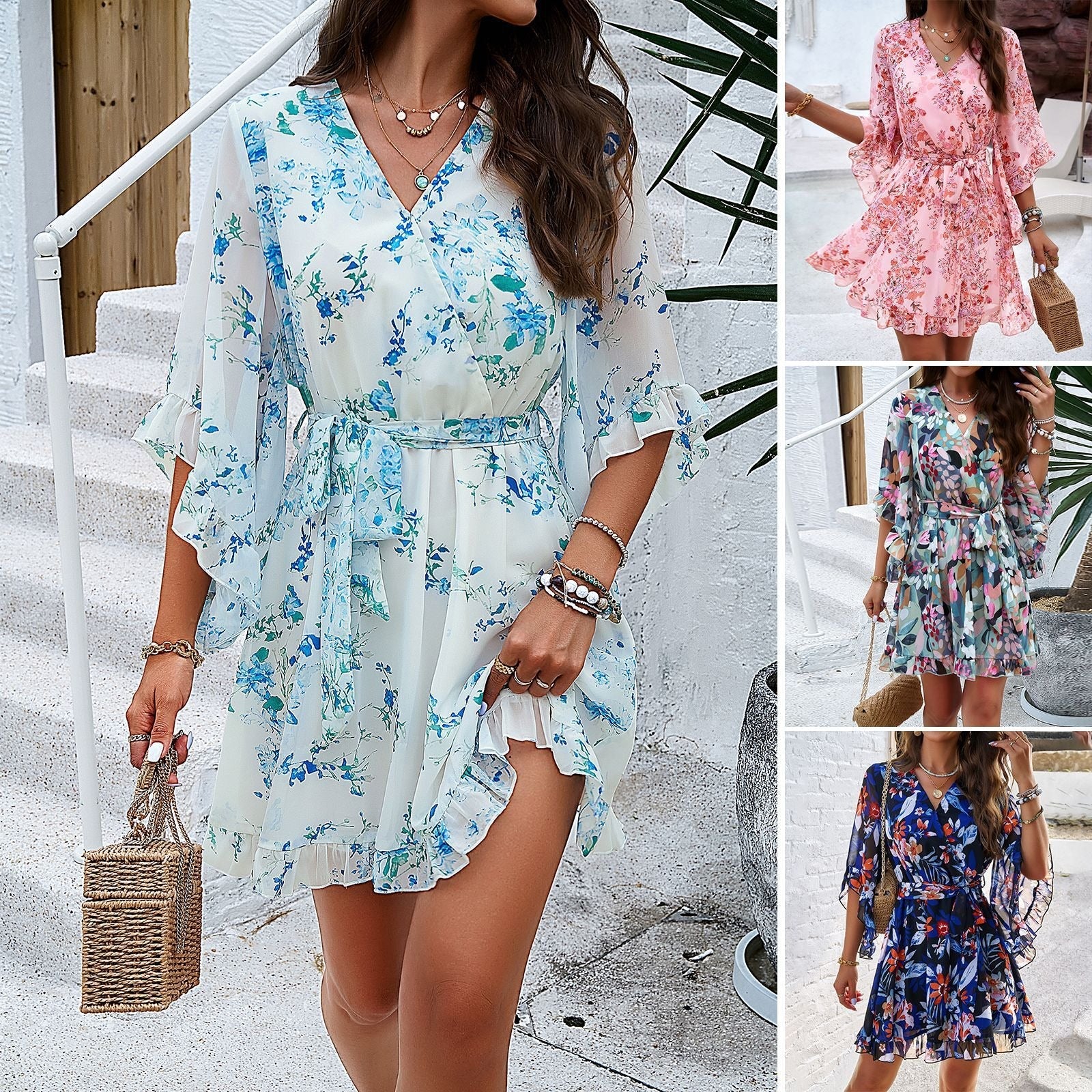 Frühjahr/Sommer Eleganz bedrucktes Schnürkleid
