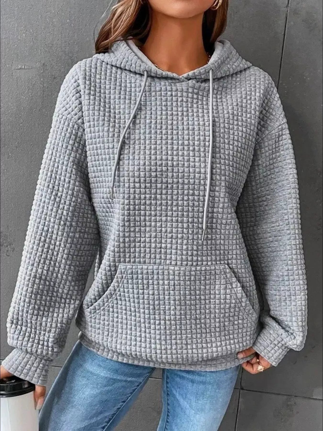 Texturierter Kangaroo-Taschen-Kapuzenpullover in großen Größen
