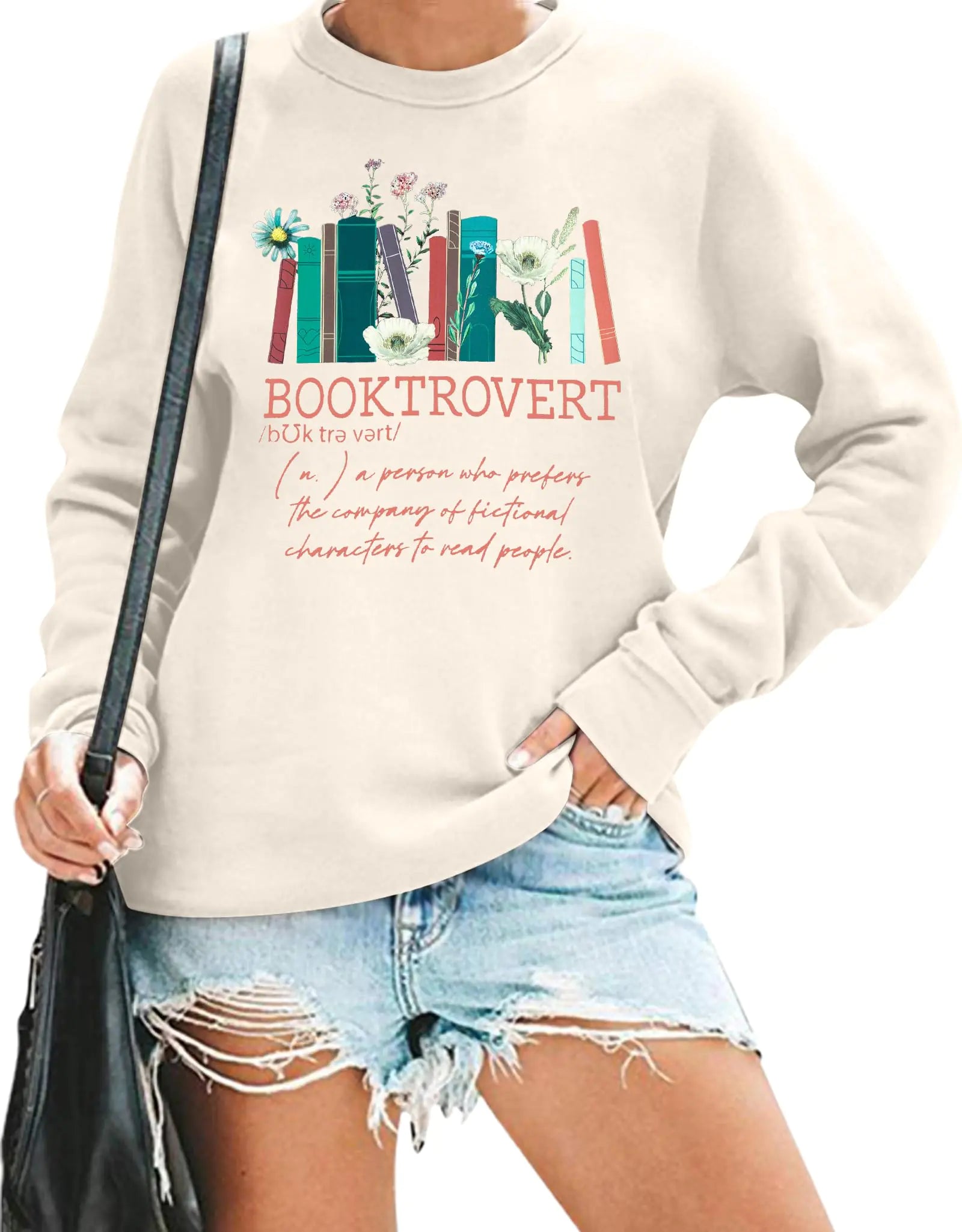 BENGELY Buch-Sweatshirt Damen Lustiger Buchliebhaber Grafikshirt Lesen Bücherwurm Pullover Hoodie Floral Lässige Langarm-Oberteile Aprikose