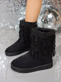 Bottes d'hiver en suède à franges et sequins