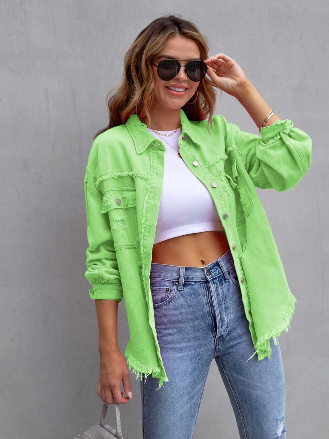 Destroyed Denimjacke mit überschnittenen Schultern
